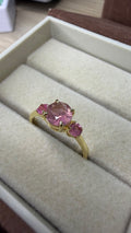 Natural Extra-Grade Pink Tourmaline Gold-Plated Silver Trilogy Ring
