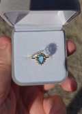 Natural Neon Blue Apatite & Pink Tourmaline Gold-Plated Silver Halo Ring