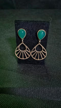Luxury 10mm Green Chrysoprase Geometric Fan Drop Earrings in 18K Gold Plated