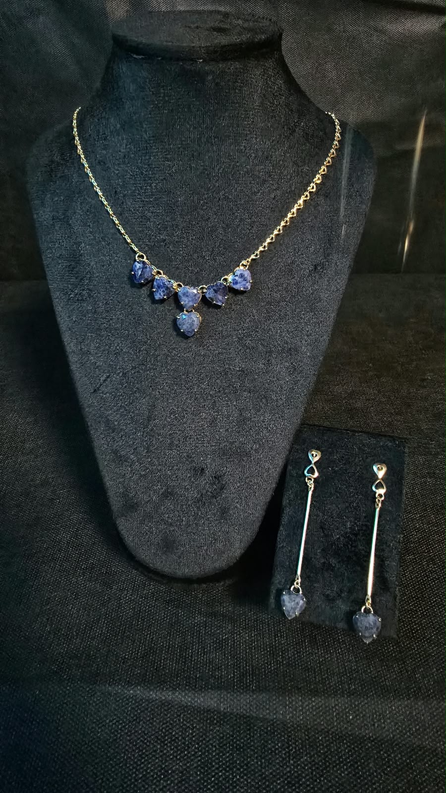 Luxury Deep Blue Sodalite Heart Pendant Necklace & Drop Earrings Set