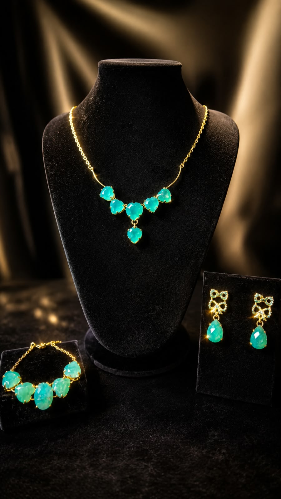 Luxury Natural Green Chrysoprase 18K Gold Plated Jewelry Set