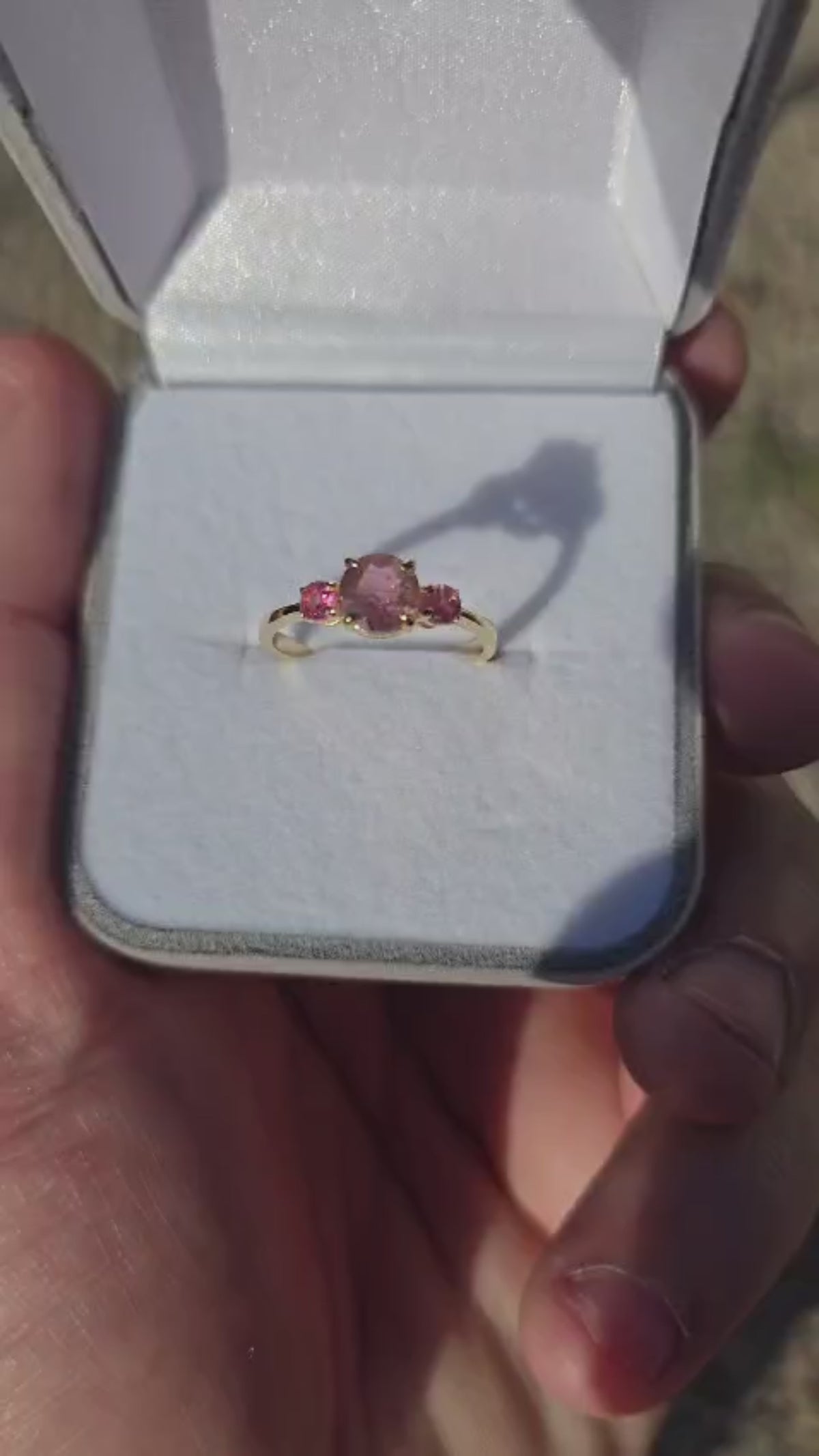 Natural Extra-Grade Pink Tourmaline Gold-Plated Silver Trilogy Ring