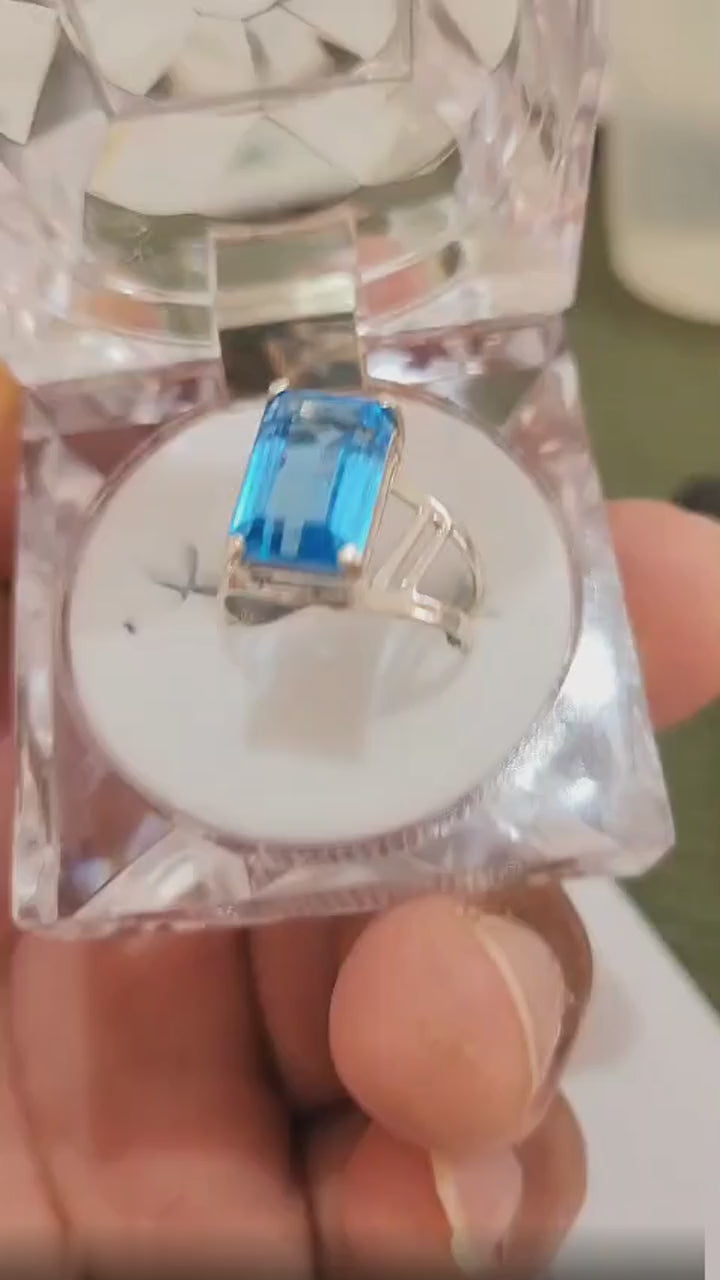 Genuine Premium 950 High-Purity Silver Rectangular Topaz Ring - Radiant Solitaire