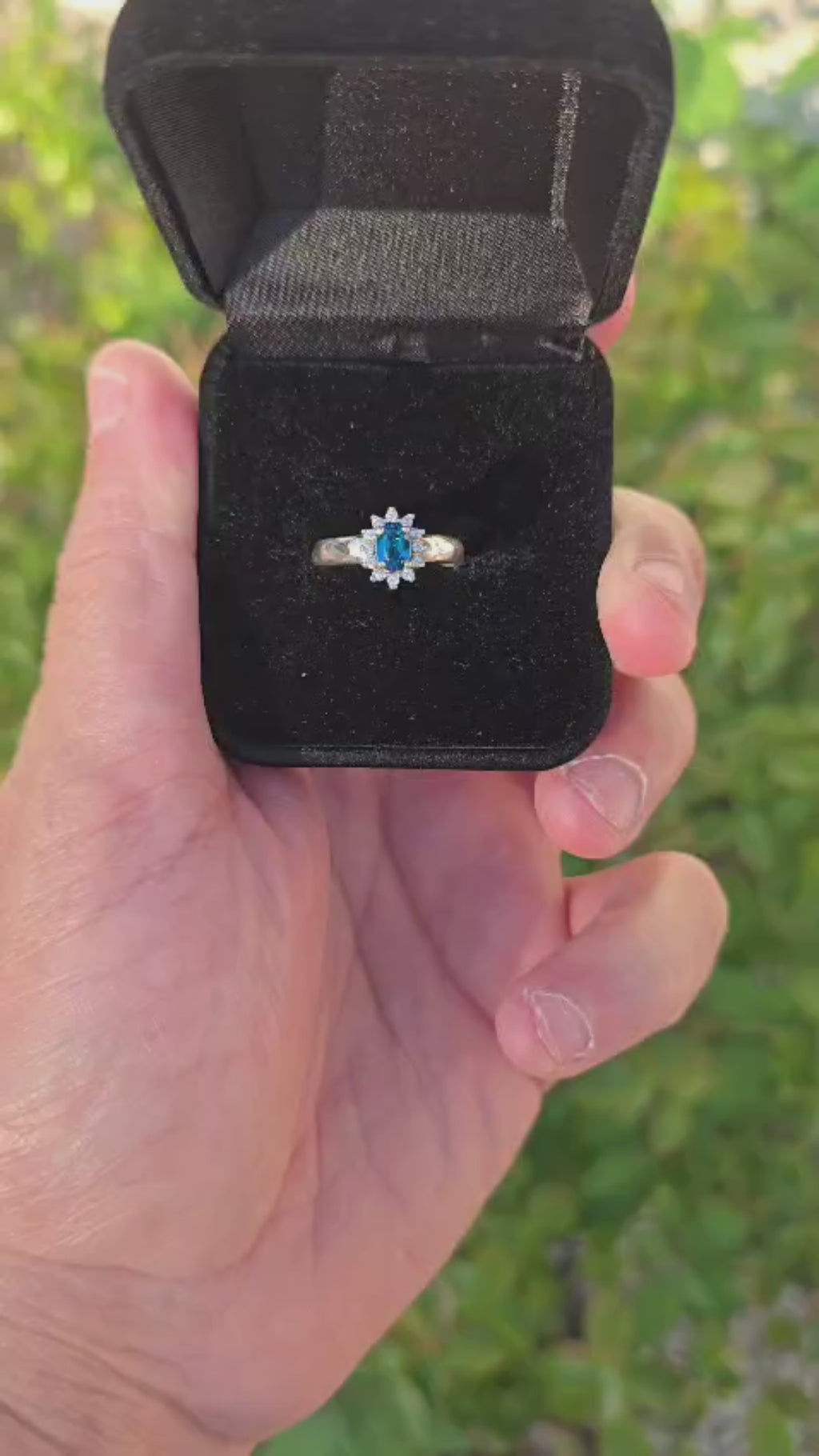 Natural Blue Apatite & Moissanite Halo Ring - Solid 925 Silver